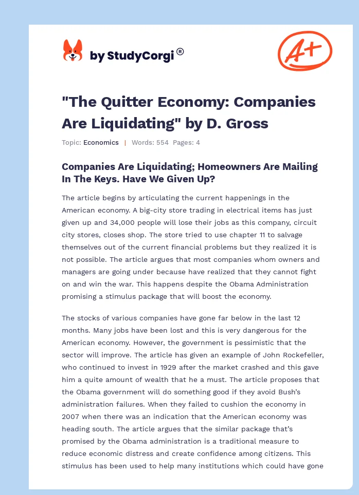 "The Quitter Economy: Companies Are Liquidating" by D. Gross. Page 1