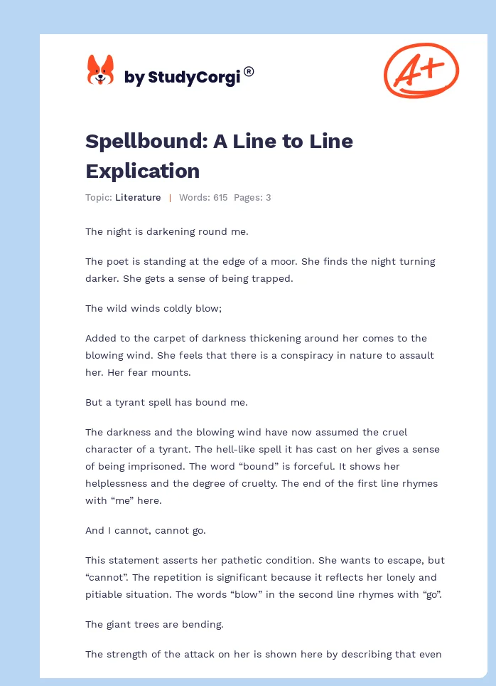 Spellbound: A Line to Line Explication. Page 1