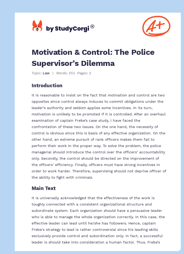 Motivation & Control: The Police Supervisor’s Dilemma. Page 1