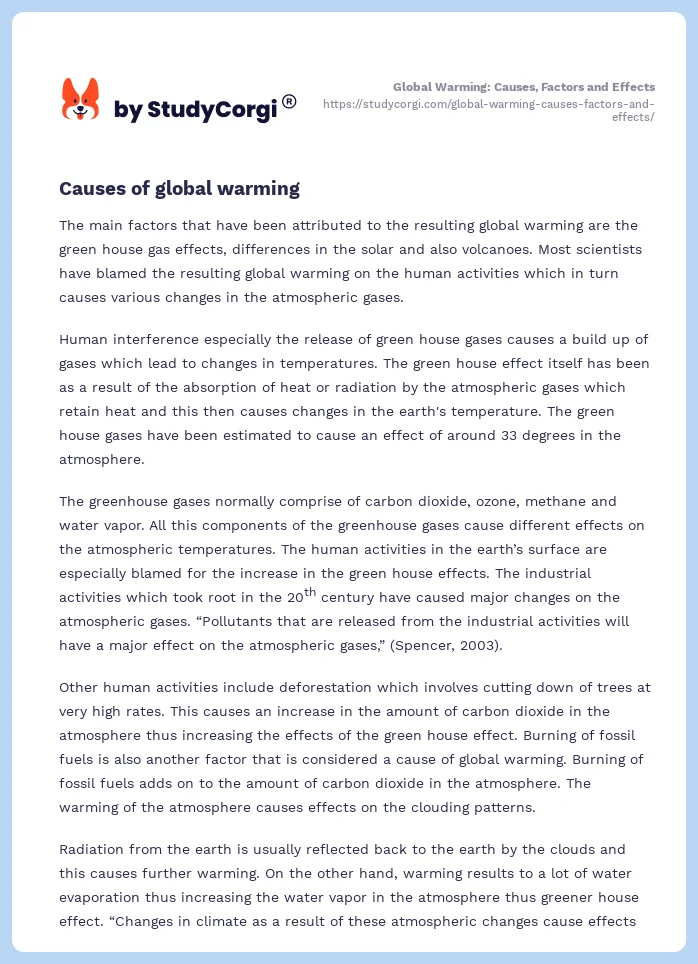 Global Warming: Causes, Factors and Effects. Page 2