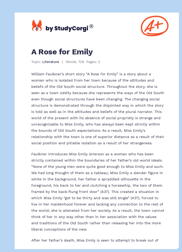 William Faulkner’s “A Rose for Emily“. Page 1