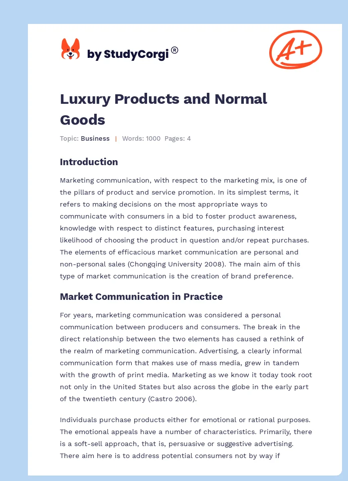 Luxury Products and Normal Goods. Page 1