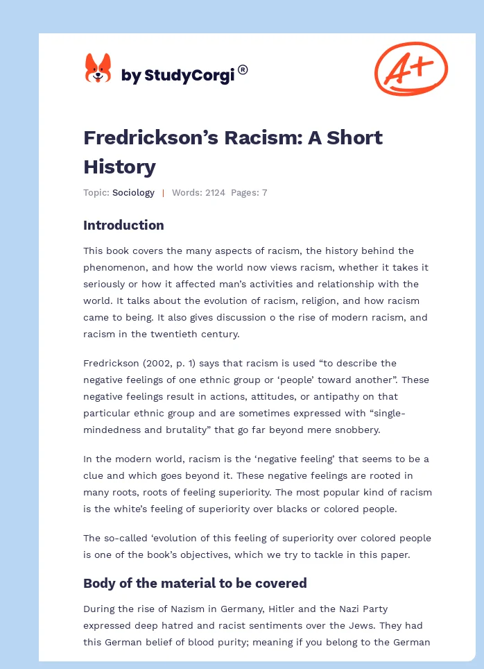 Fredrickson’s Racism: A Short History. Page 1