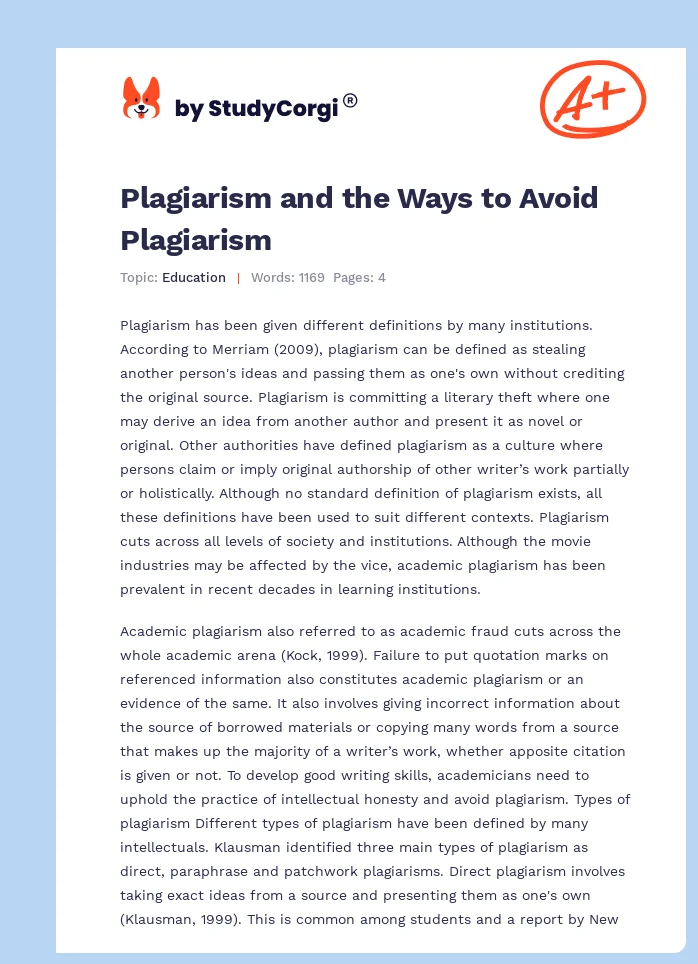 Plagiarism and the Ways to Avoid Plagiarism. Page 1