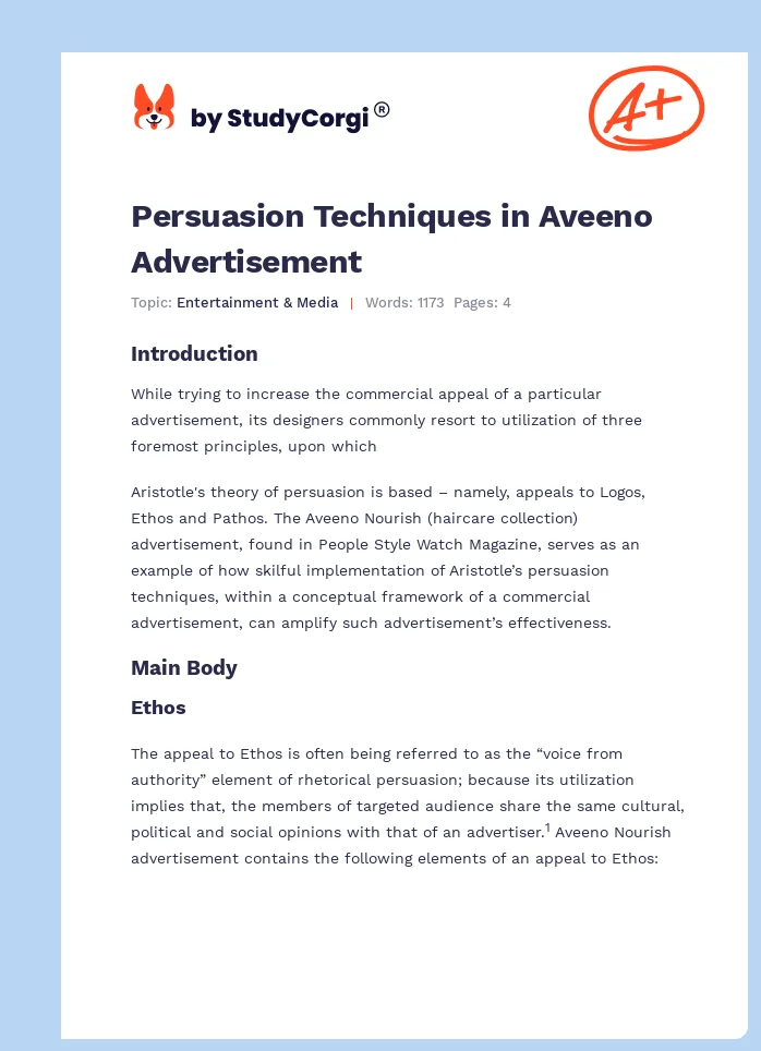 Persuasion Techniques in Aveeno Advertisement. Page 1