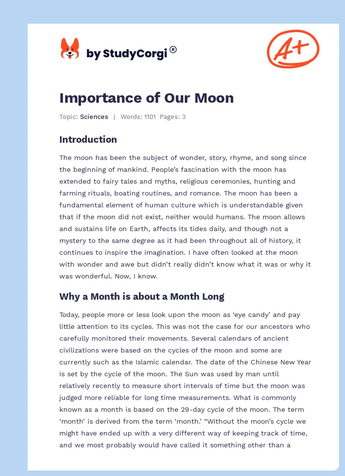 Importance of Our Moon. Page 1