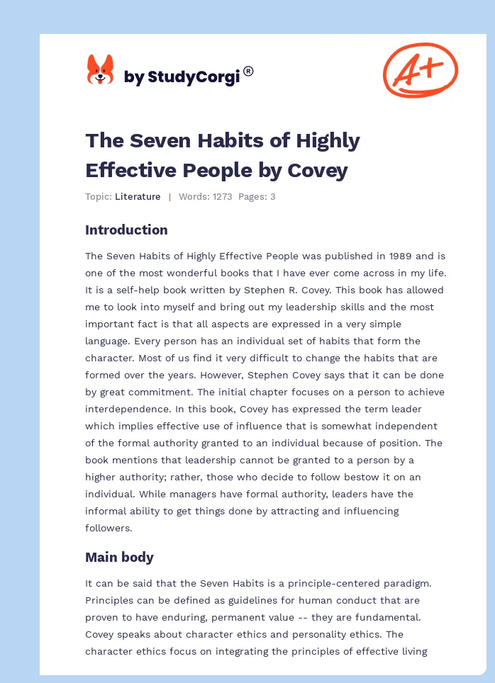 The Seven Habits of Highly Effective People by Covey. Page 1