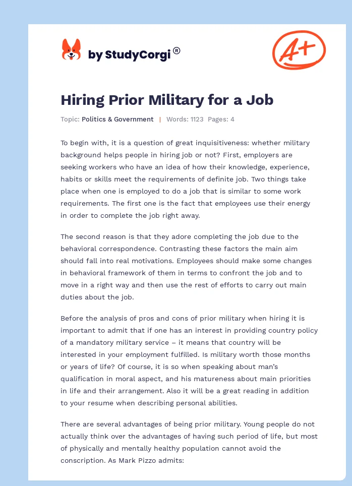 Hiring Prior Military for a Job. Page 1