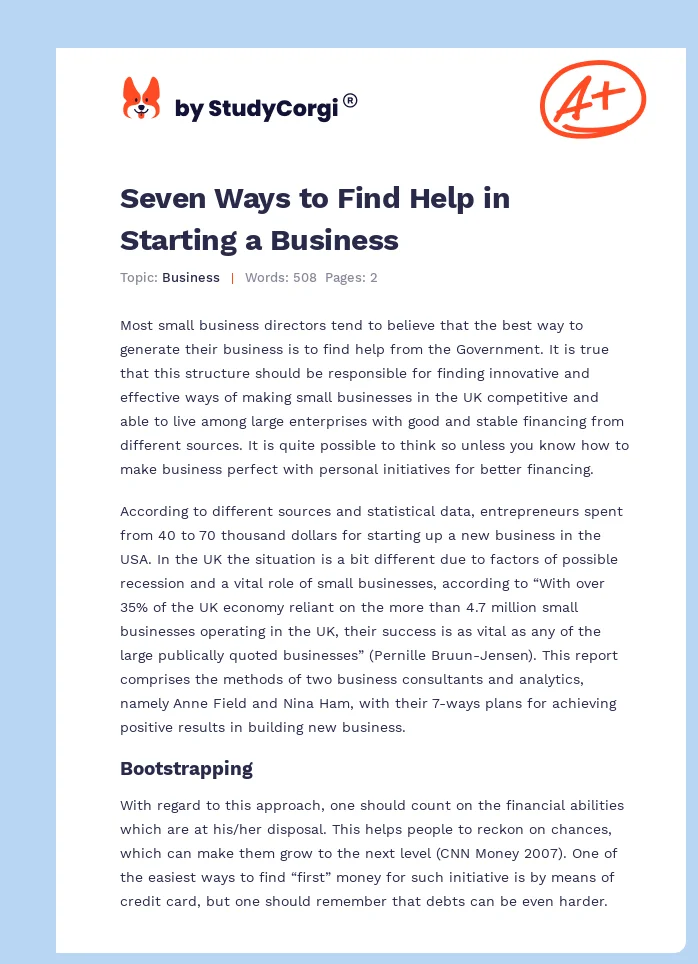 Seven Ways to Find Help in Starting a Business. Page 1