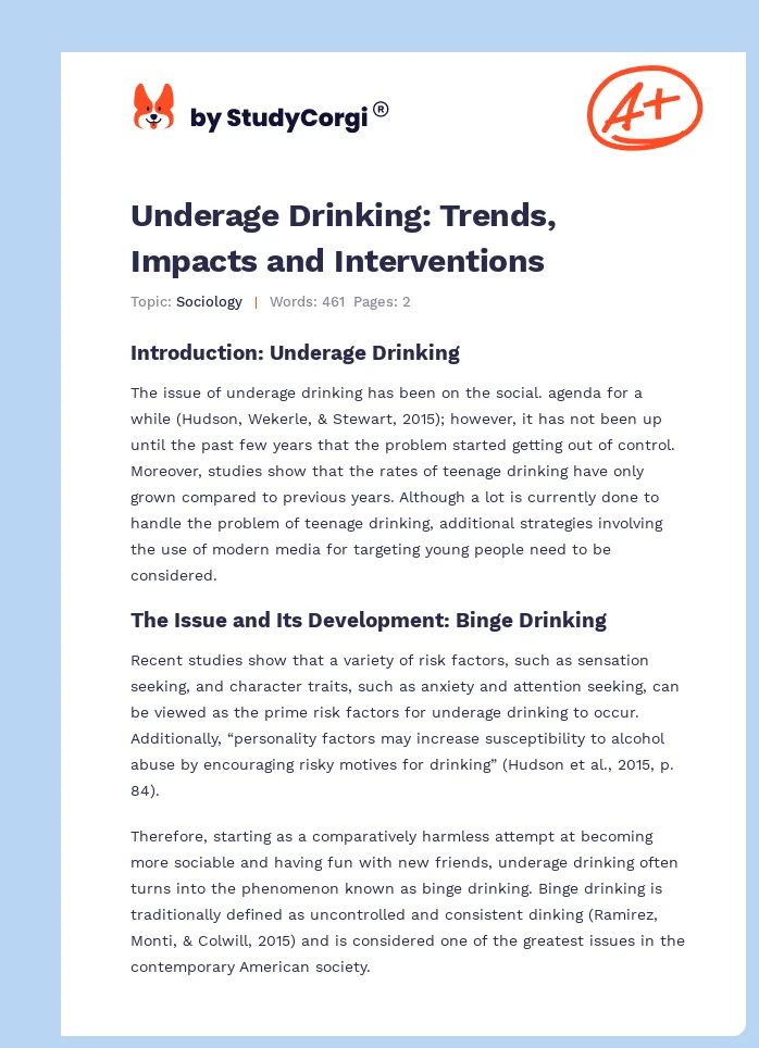 Underage Drinking: Trends, Impacts and Interventions. Page 1