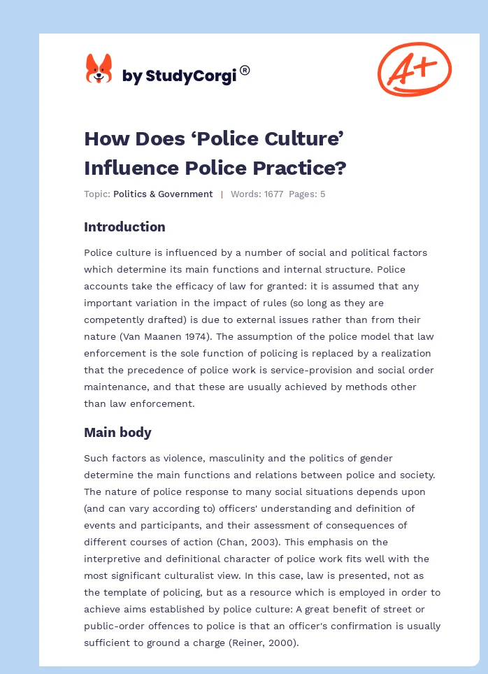 How Does ‘Police Culture’ Influence Police Practice?. Page 1