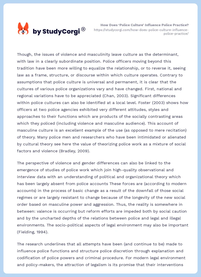 How Does ‘Police Culture’ Influence Police Practice?. Page 2
