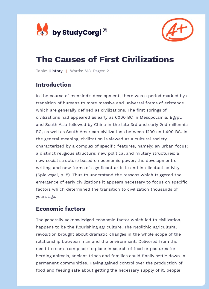 The Causes of First Civilizations. Page 1