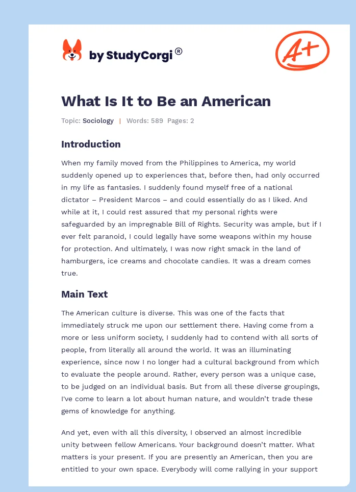 What Is It to Be an American. Page 1