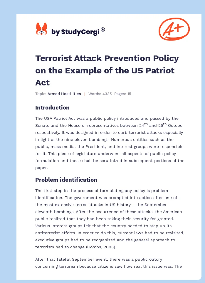 Terrorist Attack Prevention Policy on the Example of the US Patriot Act. Page 1