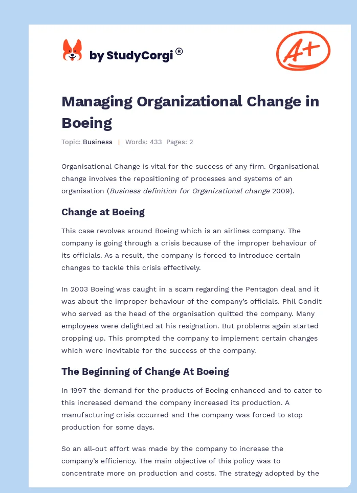 Managing Organizational Change in Boeing. Page 1