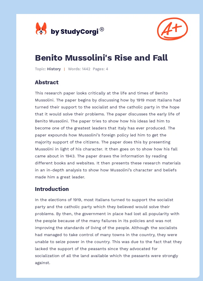 Benito Mussolini's Rise and Fall. Page 1