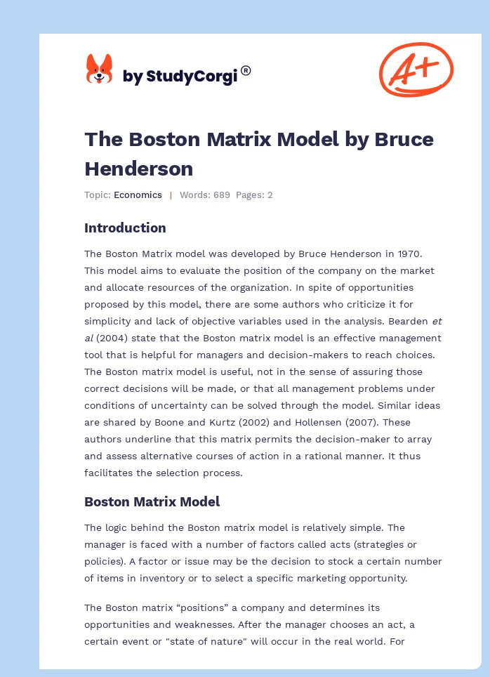 The Boston Matrix Model by Bruce Henderson. Page 1