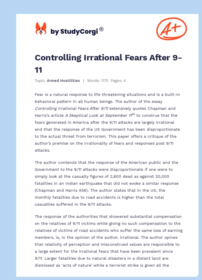 Controlling Irrational Fears After 9-11. Page 1