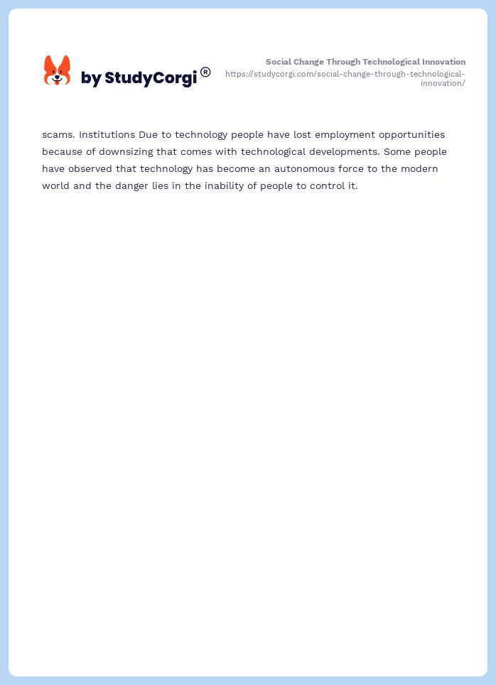Social Change Through Technological Innovation. Page 2