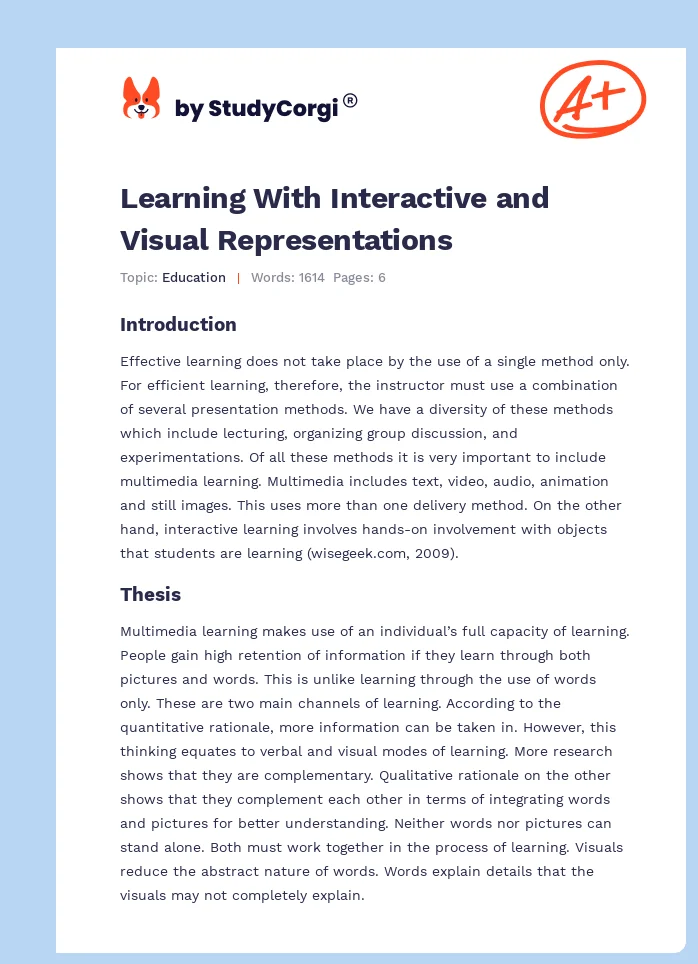 Learning With Interactive and Visual Representations. Page 1