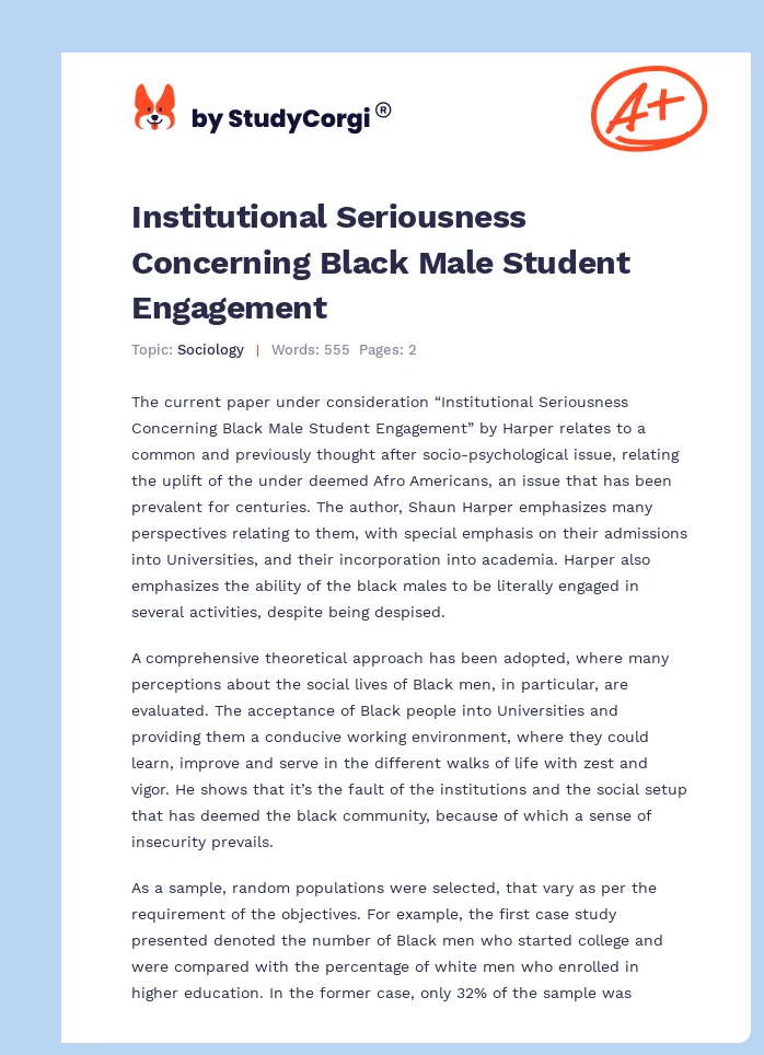 Institutional Seriousness Concerning Black Male Student Engagement. Page 1
