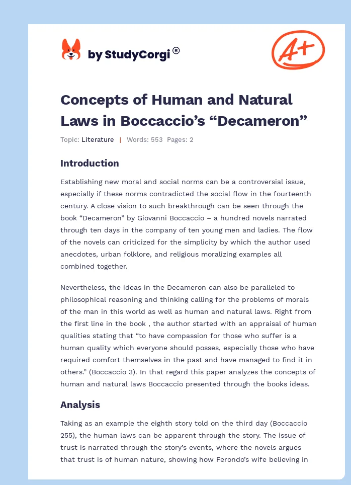 Concepts of Human and Natural Laws in Boccaccio’s “Decameron”. Page 1