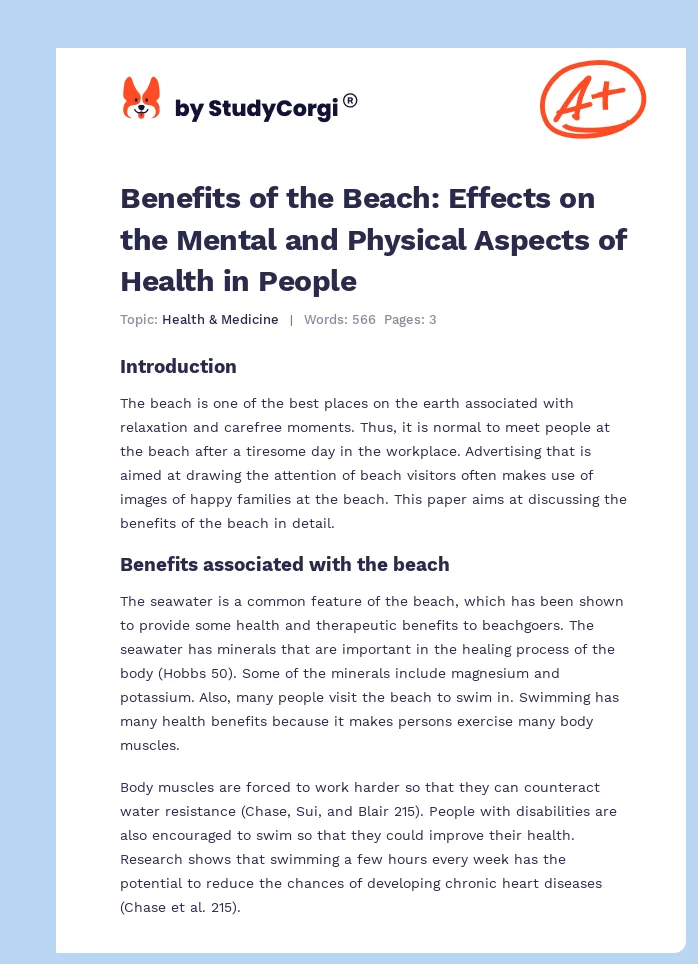 Benefits of the Beach: Effects on the Mental and Physical Aspects of Health in People. Page 1