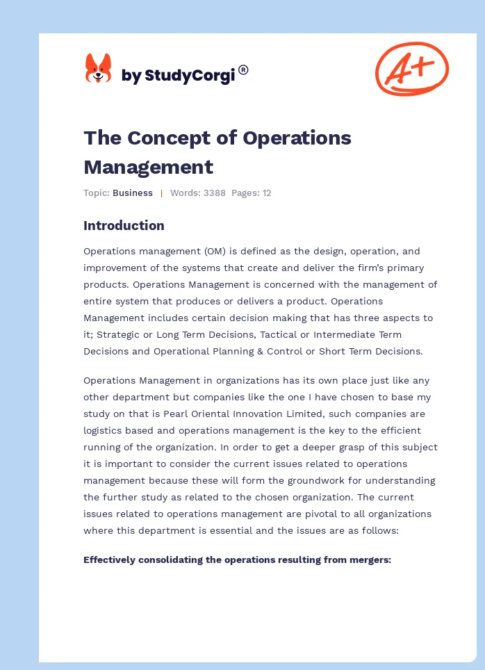 The Concept of Operations Management. Page 1
