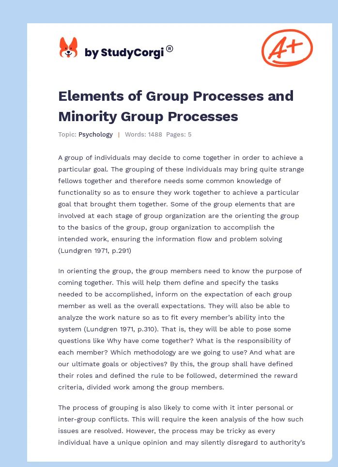 Elements of Group Processes and Minority Group Processes. Page 1