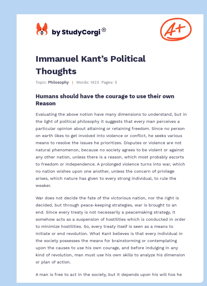 Immanuel Kant’s Political Thoughts. Page 1