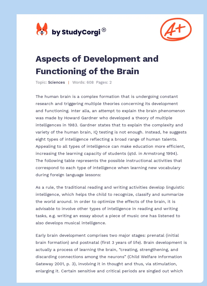 Aspects of Development and Functioning of the Brain. Page 1