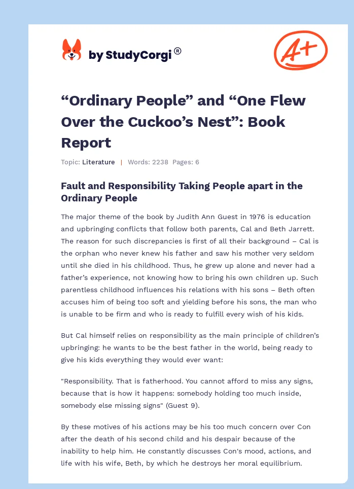 “Ordinary People” and “One Flew Over the Cuckoo’s Nest”: Book Report. Page 1