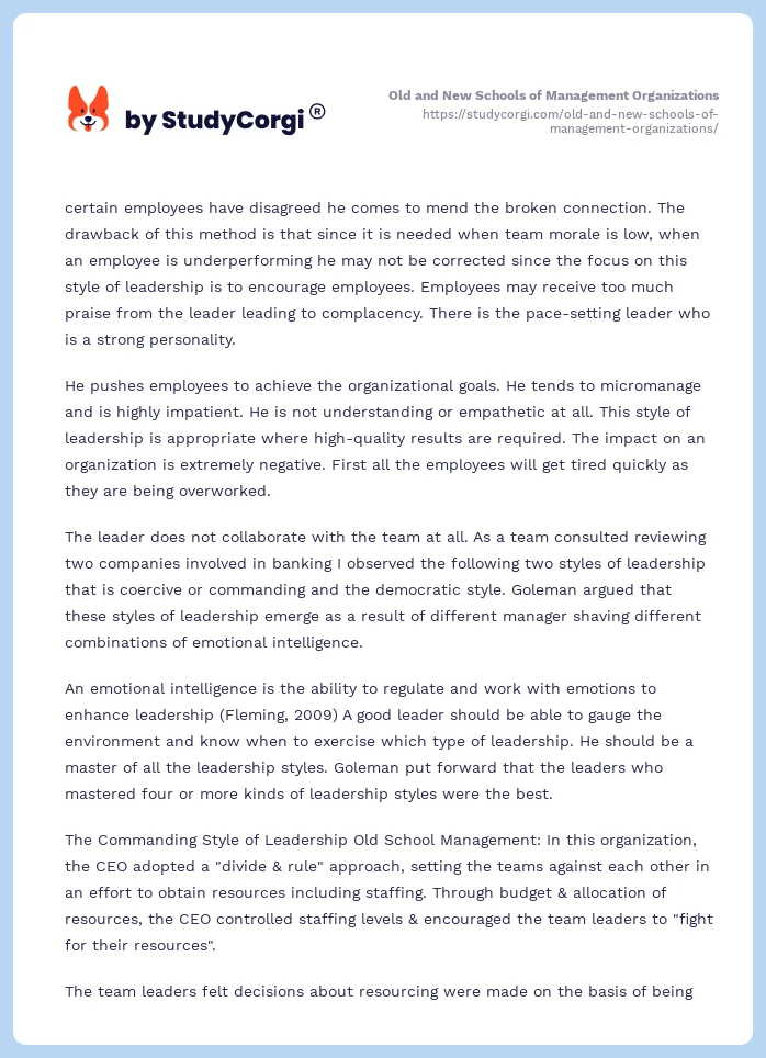 Old and New Schools of Management Organizations. Page 2