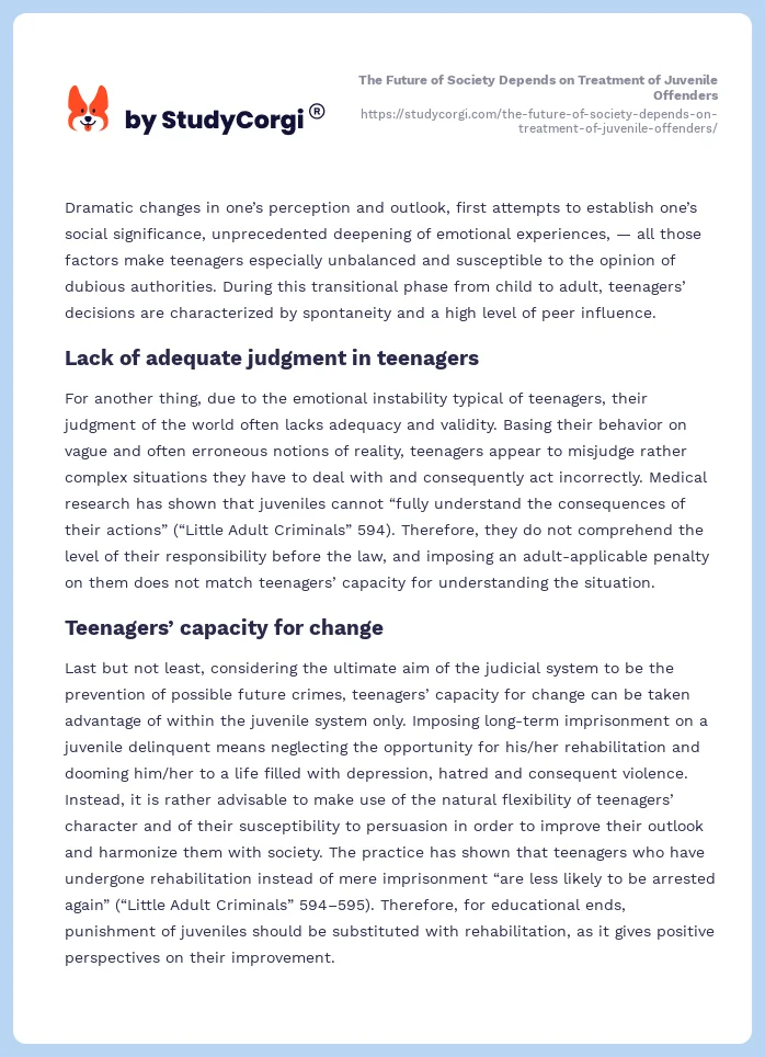 The Future of Society Depends on Treatment of Juvenile Offenders. Page 2