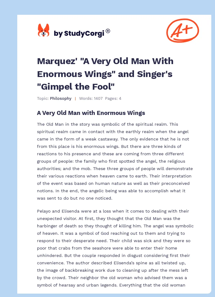 Marquez' "A Very Old Man With Enormous Wings" and Singer's "Gimpel the Fool". Page 1
