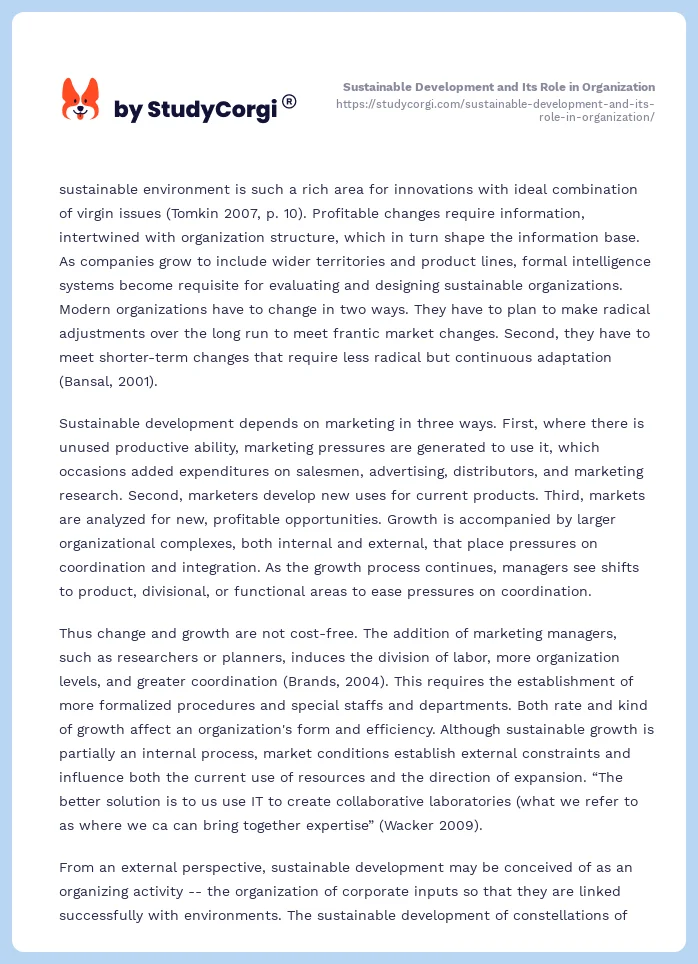 Sustainable Development and Its Role in Organization. Page 2