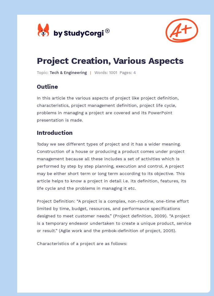 Project Creation, Various Aspects. Page 1
