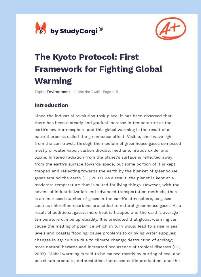 The Kyoto Protocol: First Framework for Fighting Global Warming. Page 1