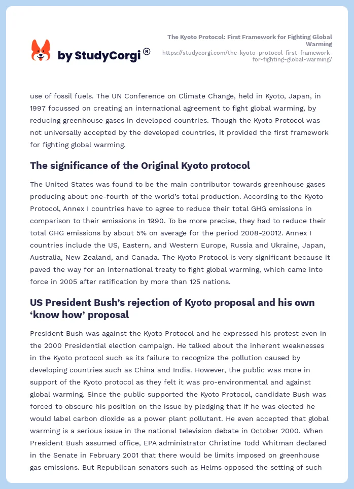 The Kyoto Protocol: First Framework for Fighting Global Warming. Page 2