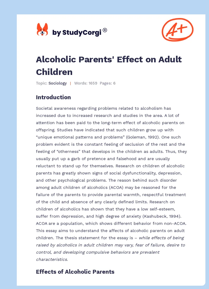 Alcoholic Parents' Effect on Adult Children. Page 1