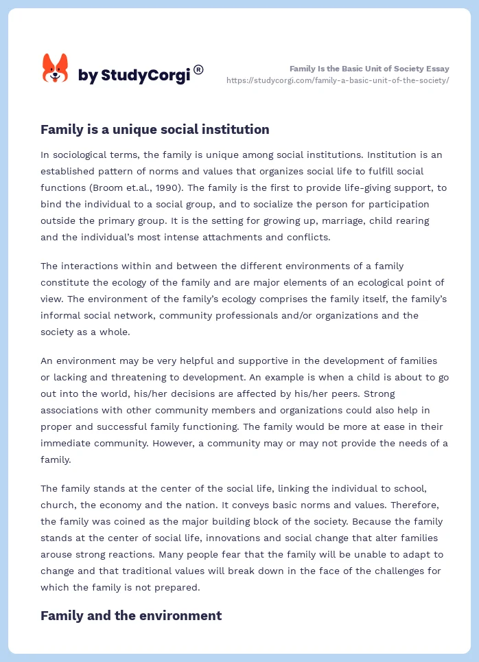Family Is the Basic Unit of Society Essay. Page 2