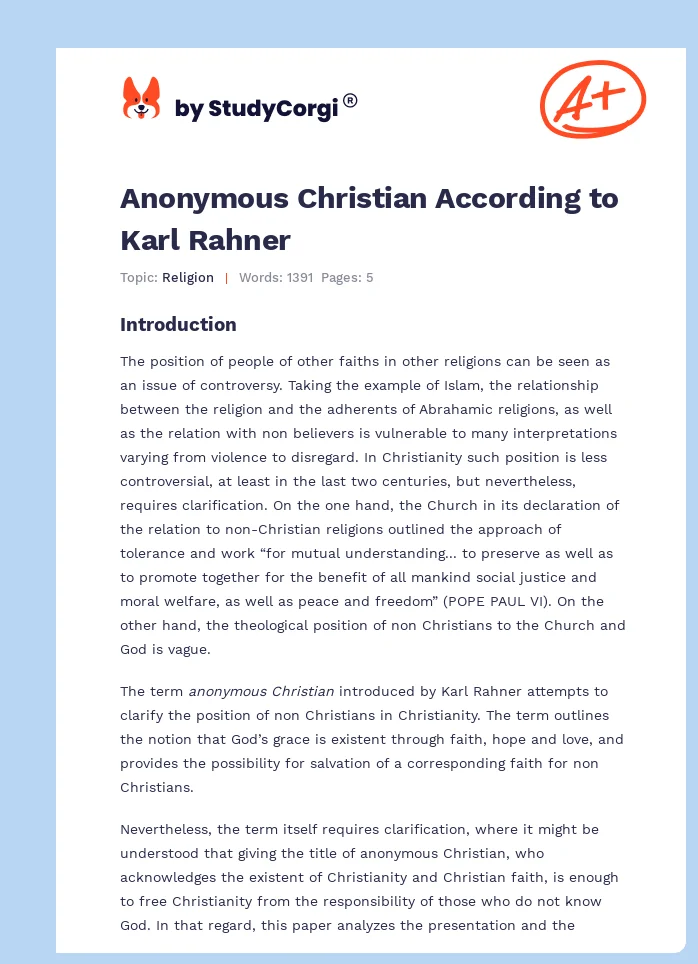 Anonymous Christian According to Karl Rahner. Page 1