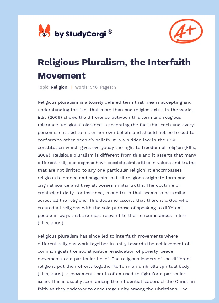 Religious Pluralism, the Interfaith Movement. Page 1