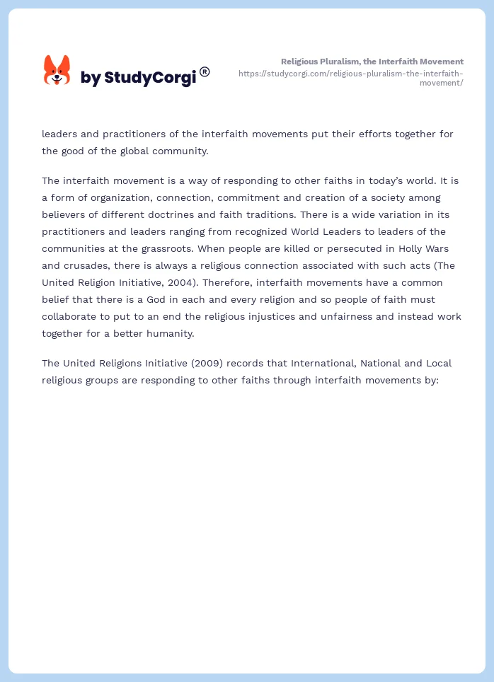 Religious Pluralism, the Interfaith Movement. Page 2