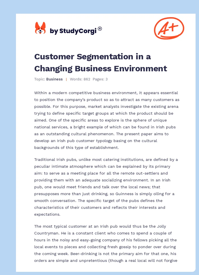 Customer Segmentation in a Changing Business Environment. Page 1