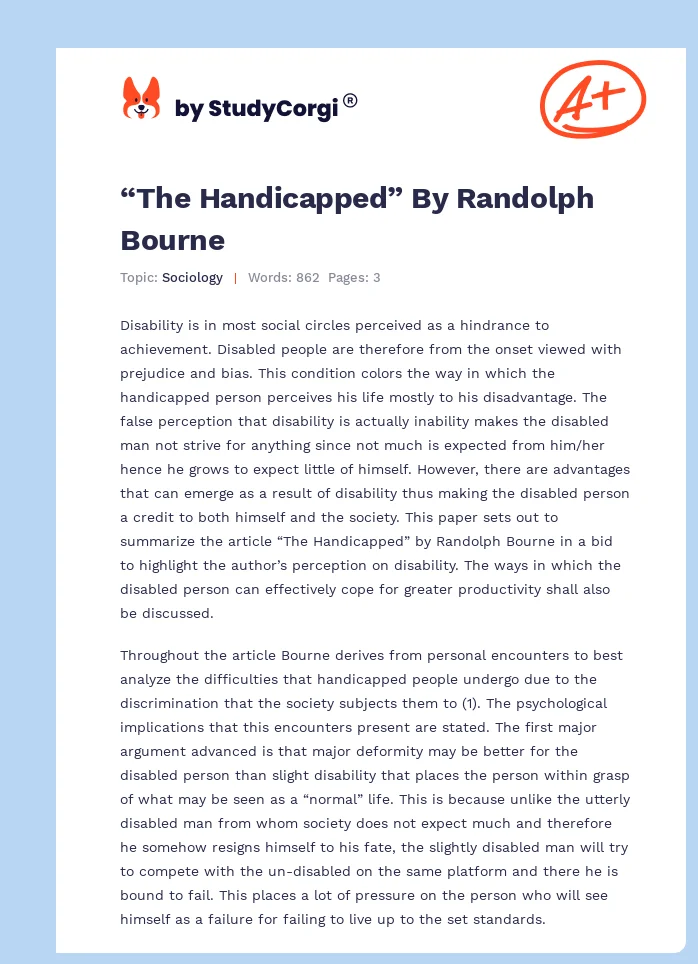 “The Handicapped” By Randolph Bourne. Page 1