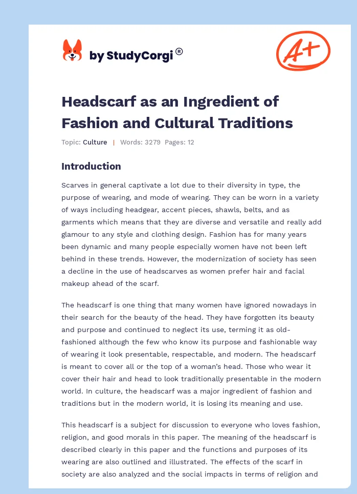 Headscarf as an Ingredient of Fashion and Cultural Traditions. Page 1