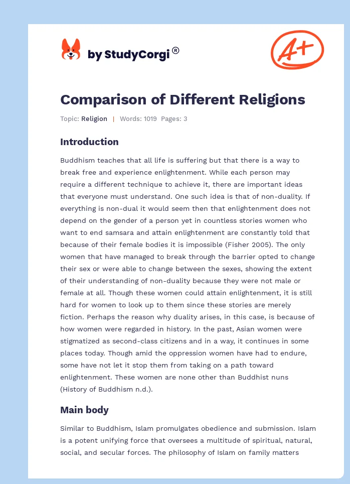 Comparison of Different Religions. Page 1