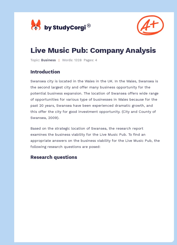 Live Music Pub: Company Analysis. Page 1
